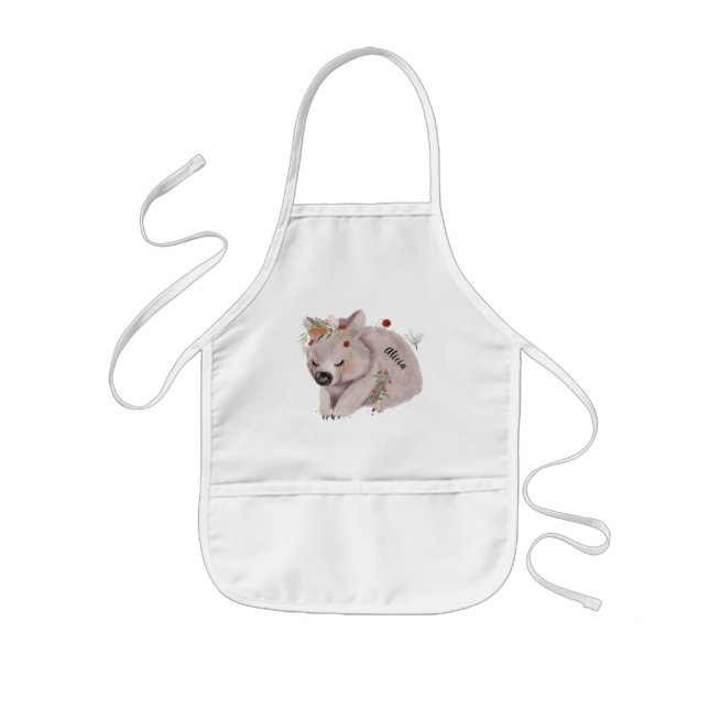 Tablier Enfant Cute Baby Wombat Gold Speckle Nom personnalisé (Devant)