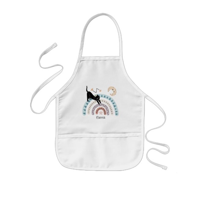 Tablier Enfant Cute Cat Rainbow Unicorn Nom personnalisé (Devant)