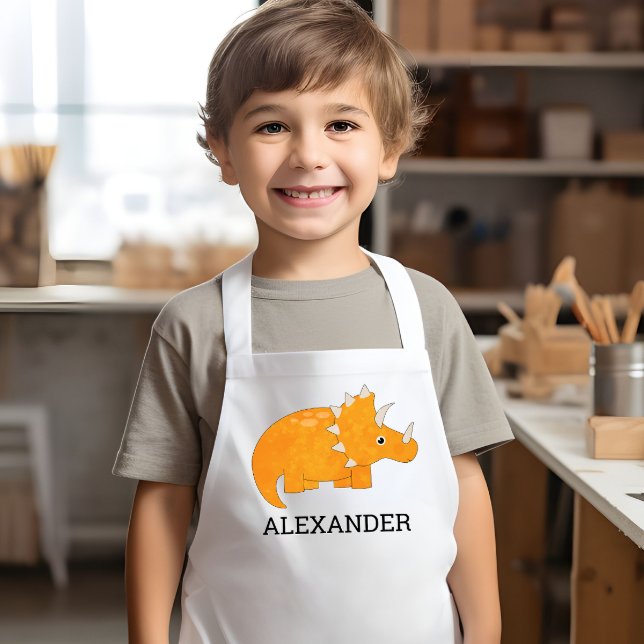 Tablier Enfant Cute Orange Dinosaur Personalized (Créateur téléchargé)