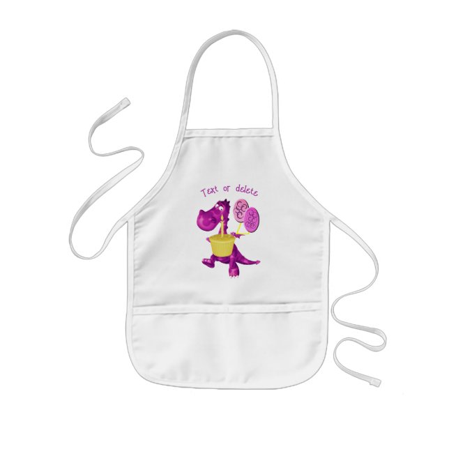 Tablier Enfant Cute violet dragon Ballons Cupcake Personnalisé (Devant)