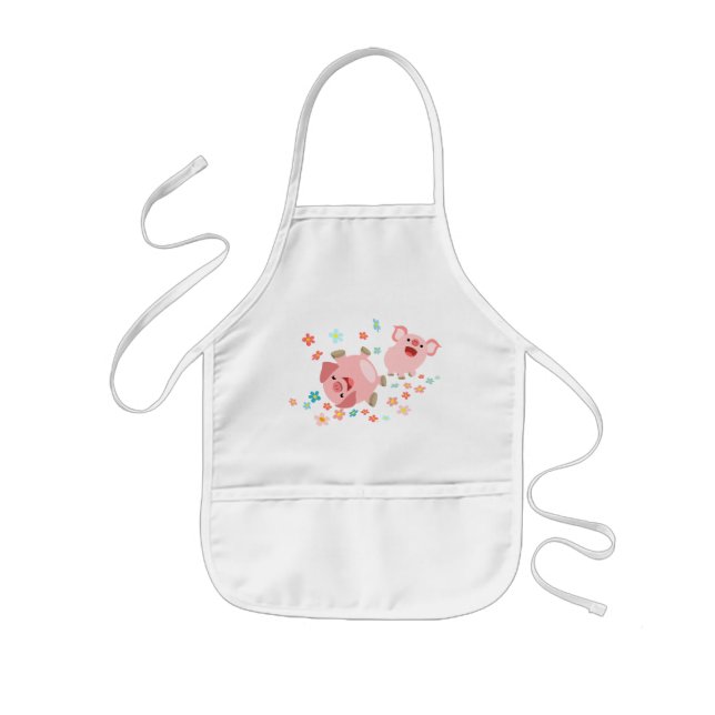 Tablier Enfant Deux mignons cochons de caricature au printemps po (Devant)