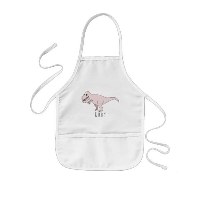 Tablier Enfant Dinosaure T-Rex de la fille cool rose avec nom (Devant)