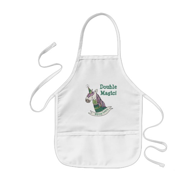 Tablier Enfant Double magie Noël licorne (Devant)