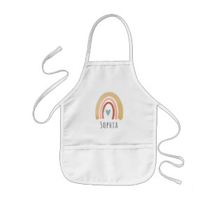 Tablier Enfant Filles mignonne Boho Aquarelle Arc-en-ciel et coeu