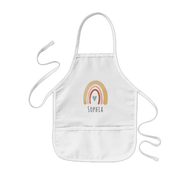 Tablier Enfant Filles mignonne Boho Aquarelle Arc-en-ciel et coeu (Devant)
