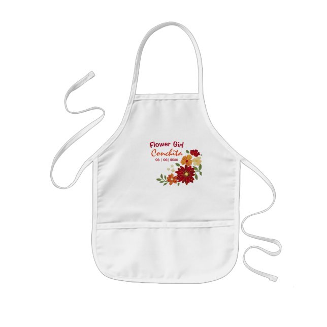 Tablier Enfant Fleur Fille Floral Profond Orange, tons jaunes (Devant)