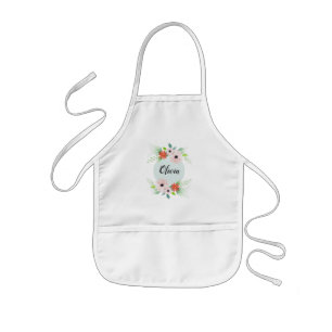 Tablier Enfant Fleurs d'aquarelle florale mignonnes et nom