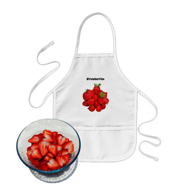 Tablier Enfant Fraises rouges Photographie blanc (Créateur téléchargé)