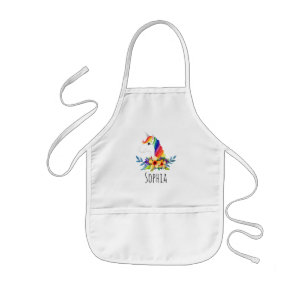 Tablier Enfant Girls mignon Magical Rainbow Unicorn et nom