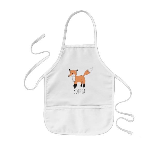 Tablier Enfant Girls mignonne Woodland Fox Dessin et nom (Devant)