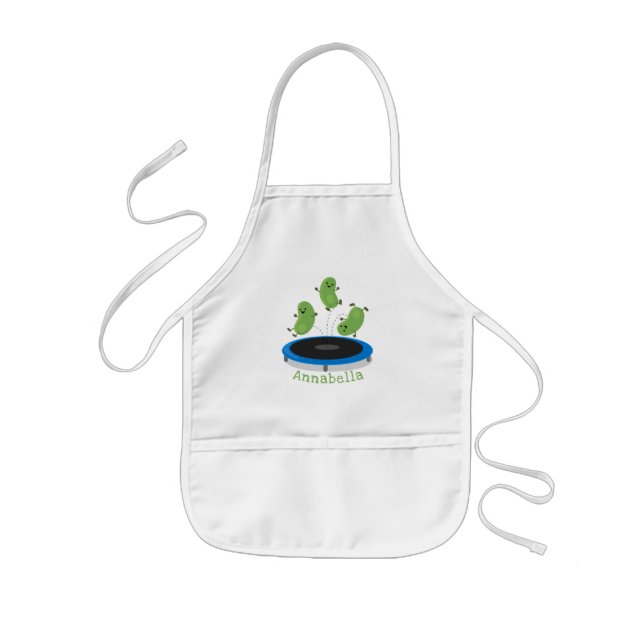 Tablier Enfant Haricots verts mignons sur dessin animé trampoline (Devant)