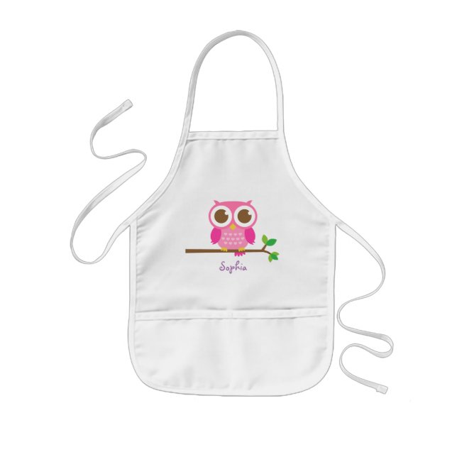 Tablier Enfant Hibou rose Girly mignon pour des filles (Devant)