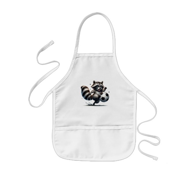 Tablier Enfant Humour animal amusant Raccoon Jouer au football (Devant)