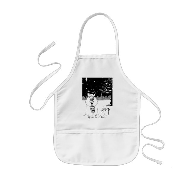 Tablier Enfant Joli bonhomme de neige noir & blanc illustration N (Devant)