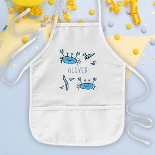 Tablier Enfant Joli Crabe Bleu Animaux Marins Nom De Garçon 