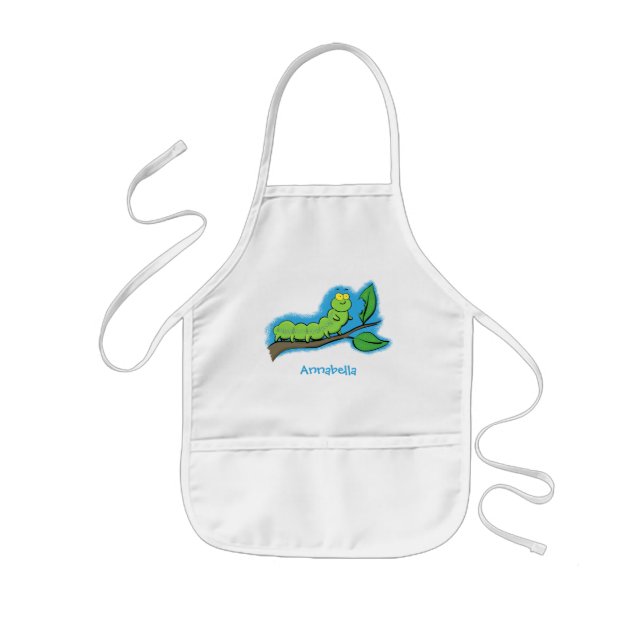 Tablier Enfant Joli dessin animé de chenille verte mignonne (Devant)