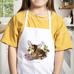 Tablier Enfant Jolies Fleurs Sauvages Faon Bleu Bébé Cerf Forêt