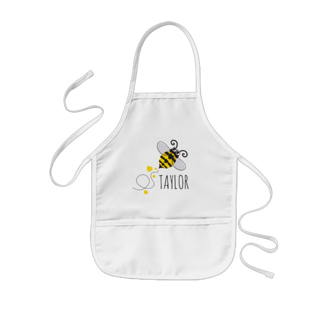 Tablier Enfant L'abeille noire et jaune mignonne de miel de vol (Devant)