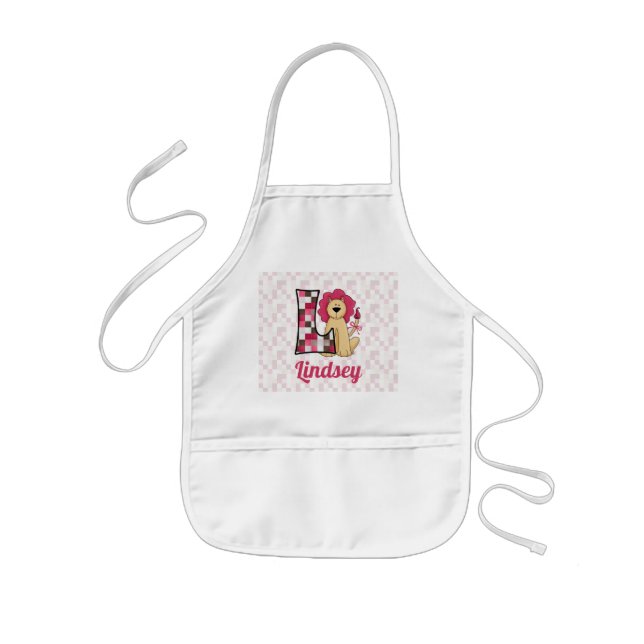 Tablier Enfant LETTRE MONOMOBILE L LION rose ENFANT (Devant)