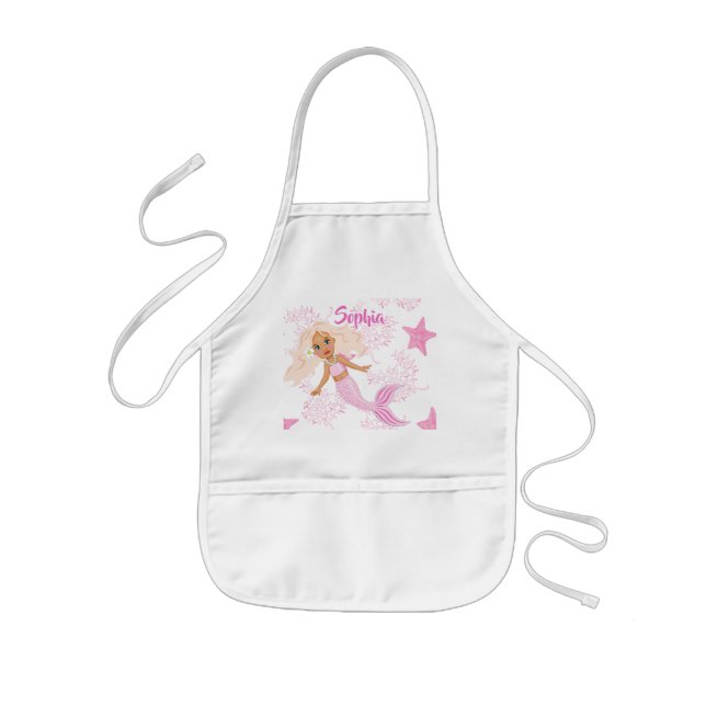 Tablier Enfant Mermaid mignon Fille Rose Starfish (Devant)