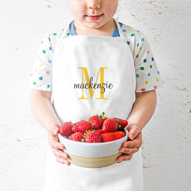 Tablier Enfant Monogramme jaune initial et nom personnalisé (Créateur téléchargé)