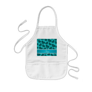 Tablier Enfant Nom personnalisé coeur léopard turquoise