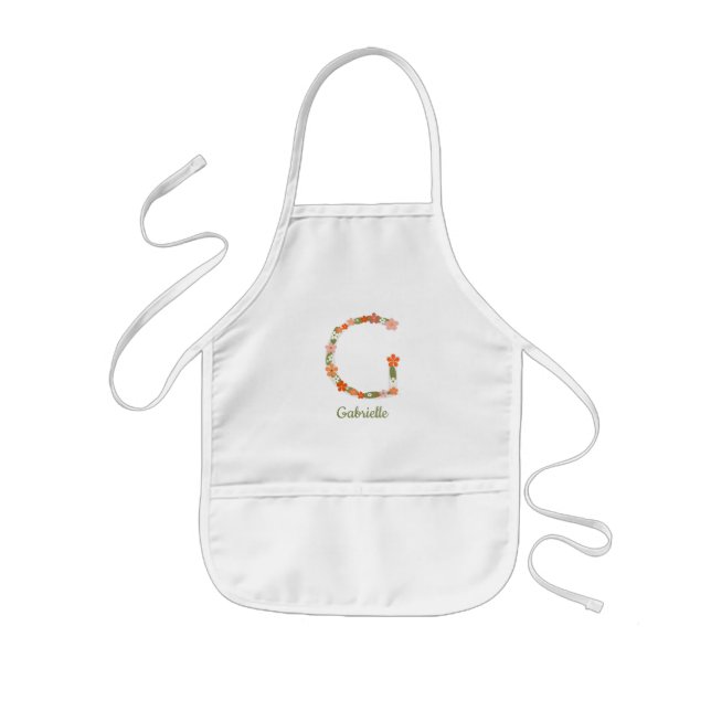 Tablier Enfant Nom personnalisé de la lettre Floral Alphabet "G" (Devant)