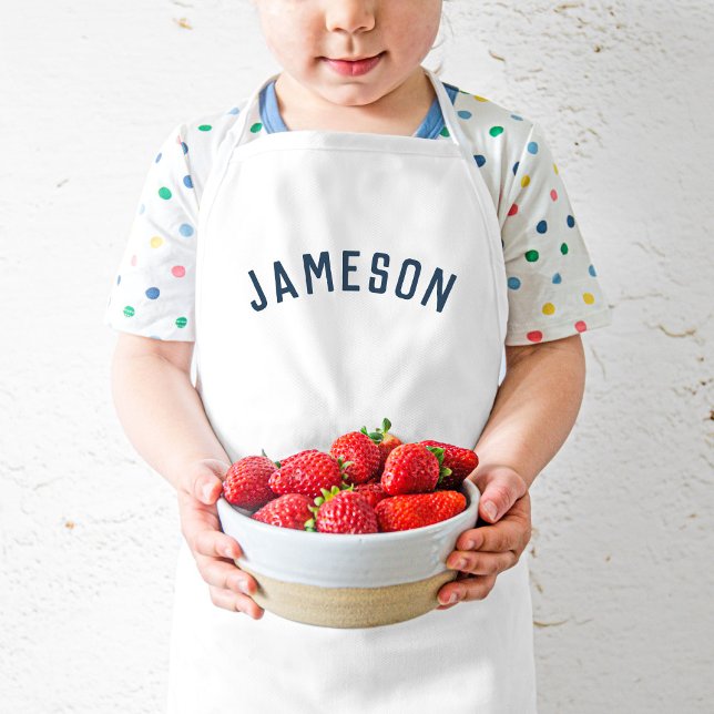 Tablier Enfant Nom personnalisé Monogramme | Marine (Créateur téléchargé)