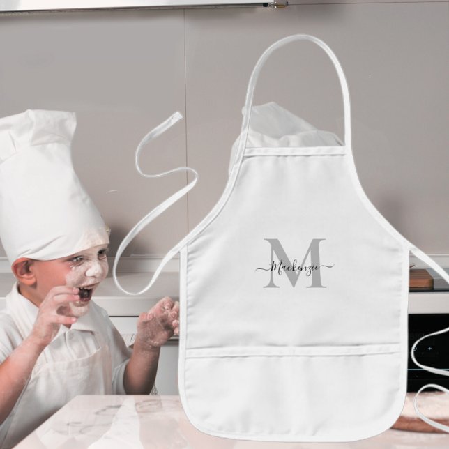 Tablier Enfant Personnaliser le nom du monogramme Ajouter une cou (Personalize Monogram Name Add Photo Color Kids' Apron)