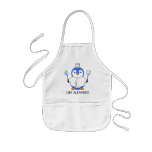 Tablier Enfant Pingouin Chef bleu Personnalisez l'aire des enfant