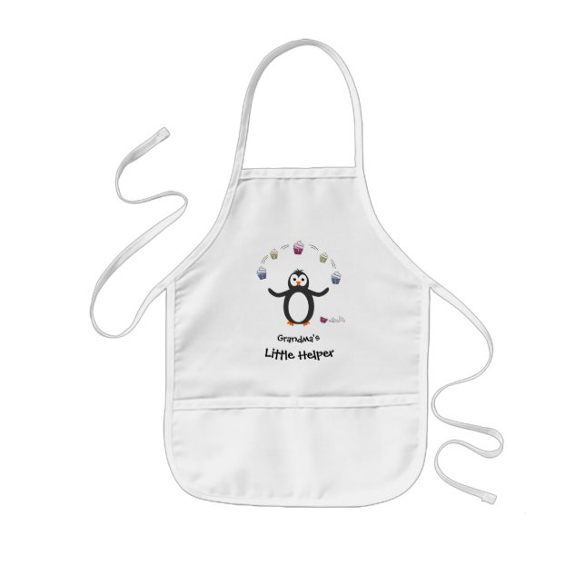 Tablier Enfant Pingouin jonglage cupcakes petit aide (Devant)