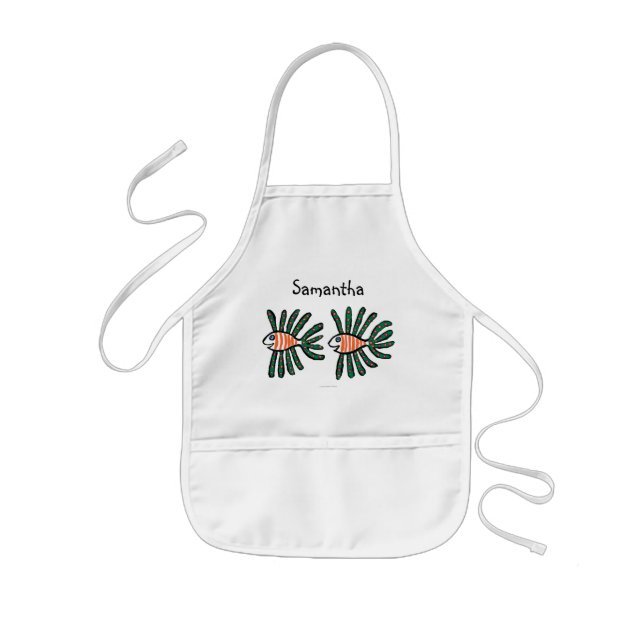 Tablier Enfant Poissons jumeaux verts et oranges d'aileron (Devant)
