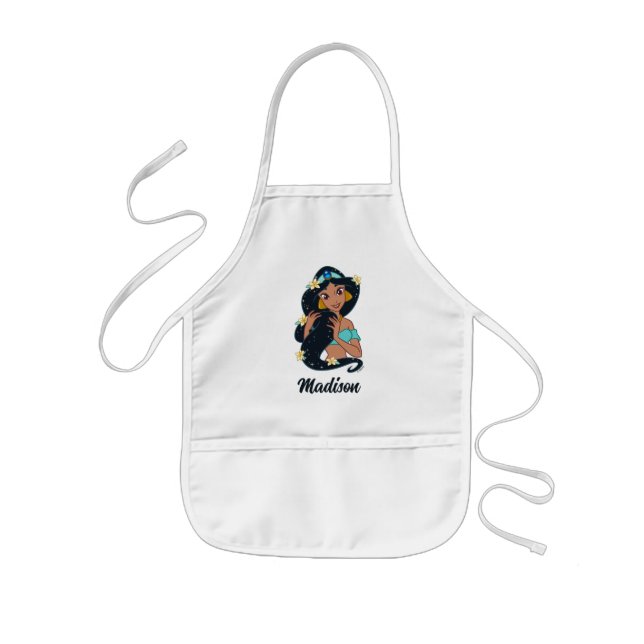 Tablier Enfant Princesse Jasmine - Cheveux et fleurs étincelants (Devant)
