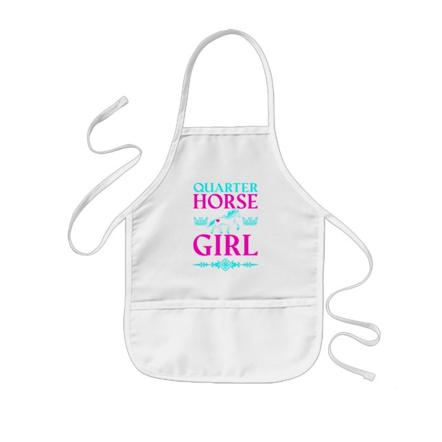Tablier Enfant Quart Horse Girl en Aqua et Rose (Devant)