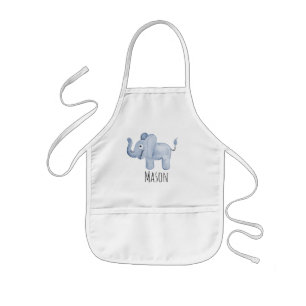 Tablier Enfant Safari éléphant bleu d'aquarelle avec nom