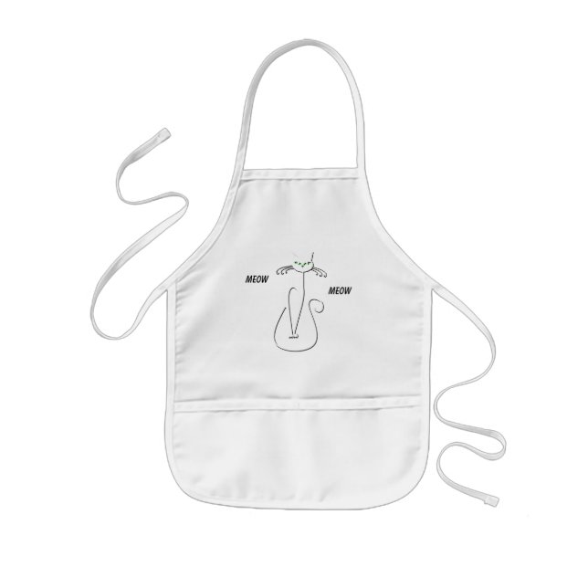Tablier Enfant Slinky Black Cat Meow Meow Texte Personnalisé Yeux (Devant)
