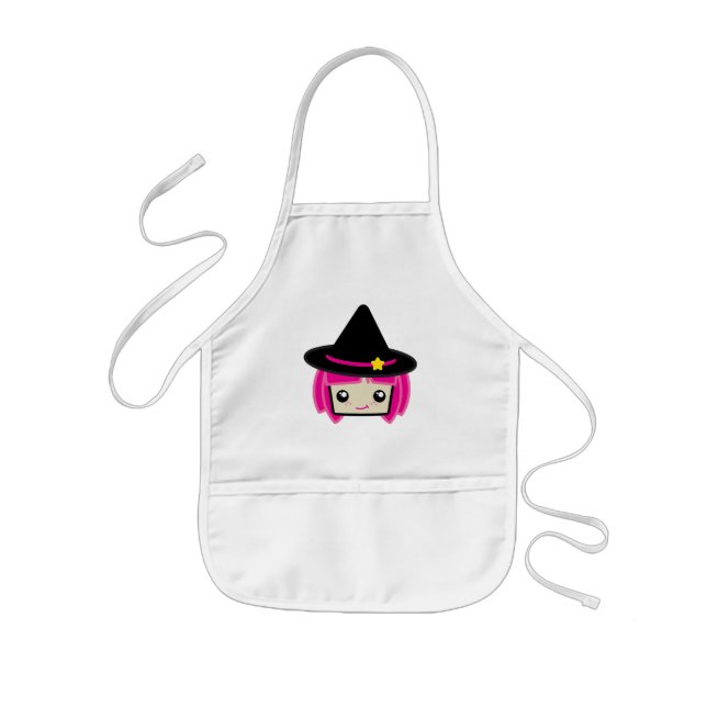 Tablier Enfant Tablier d'une chevelure rose de sorcière de Kawaii (Devant)