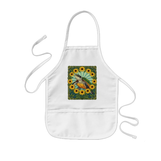 Tablier Enfant Terrapin And Black Eyed Susan Flowers Art Nouveau  (Devant)