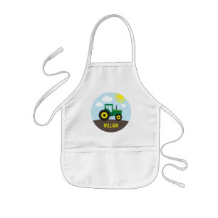 Tablier Enfant Tracteur agricole vert et jaune