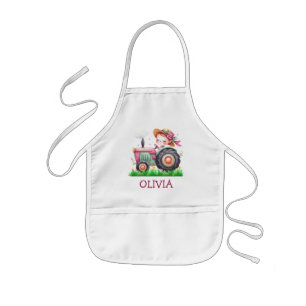 Tablier Enfant Tracteur rose mignon pour filles 