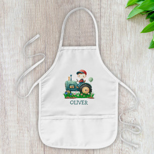 Tablier Enfant Tracteur vert mignon pour garçons Personnalisé