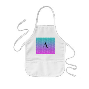 Tablier Enfant Turquoise et monogramme rose de coeurs
