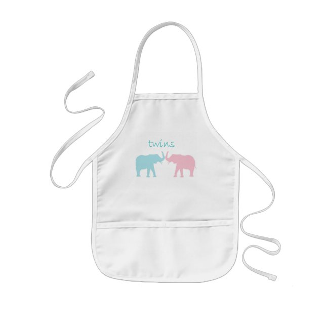 Tablier Enfant Twin Elephant Rose Et Bleu (Devant)
