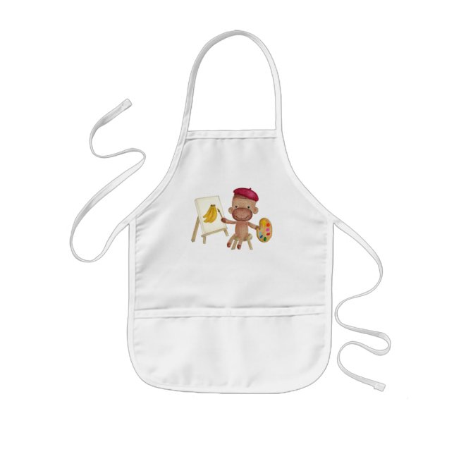 Tablier Enfant Un petit artiste Socky le singe de chaussette (Devant)
