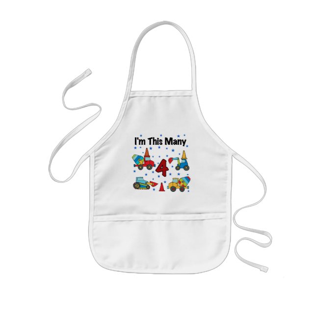 Tablier Enfant Véhicules de construction T-shirts 4e anniversaire (Devant)