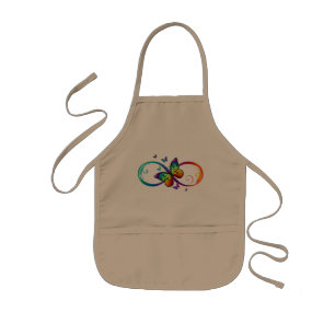 Tablier Enfant Vibrant infinity with rainbow butterfly on black
