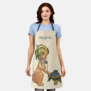 Tablier Enfant Vintage Mignon Fille Blonde Parlant sur un