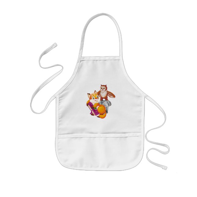 Tablier Enfant violet renard et hibou (Devant)