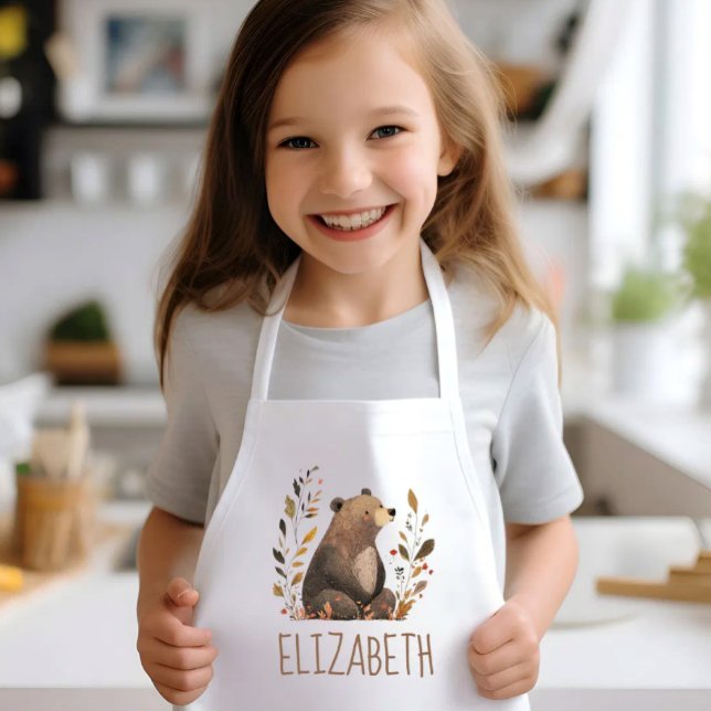 Tablier Enfant Woodland Brown Bear Cute Personalized (Créateur téléchargé)