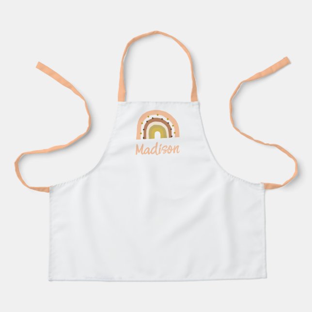 Tablier Enfants Boho Arc-en-ciel rose blanc personnalisé (Recto)